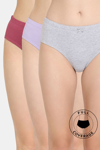 Buy Rosaline Medium Rise Full Coverage Hipster Panty (Pack of 3) - Assorted